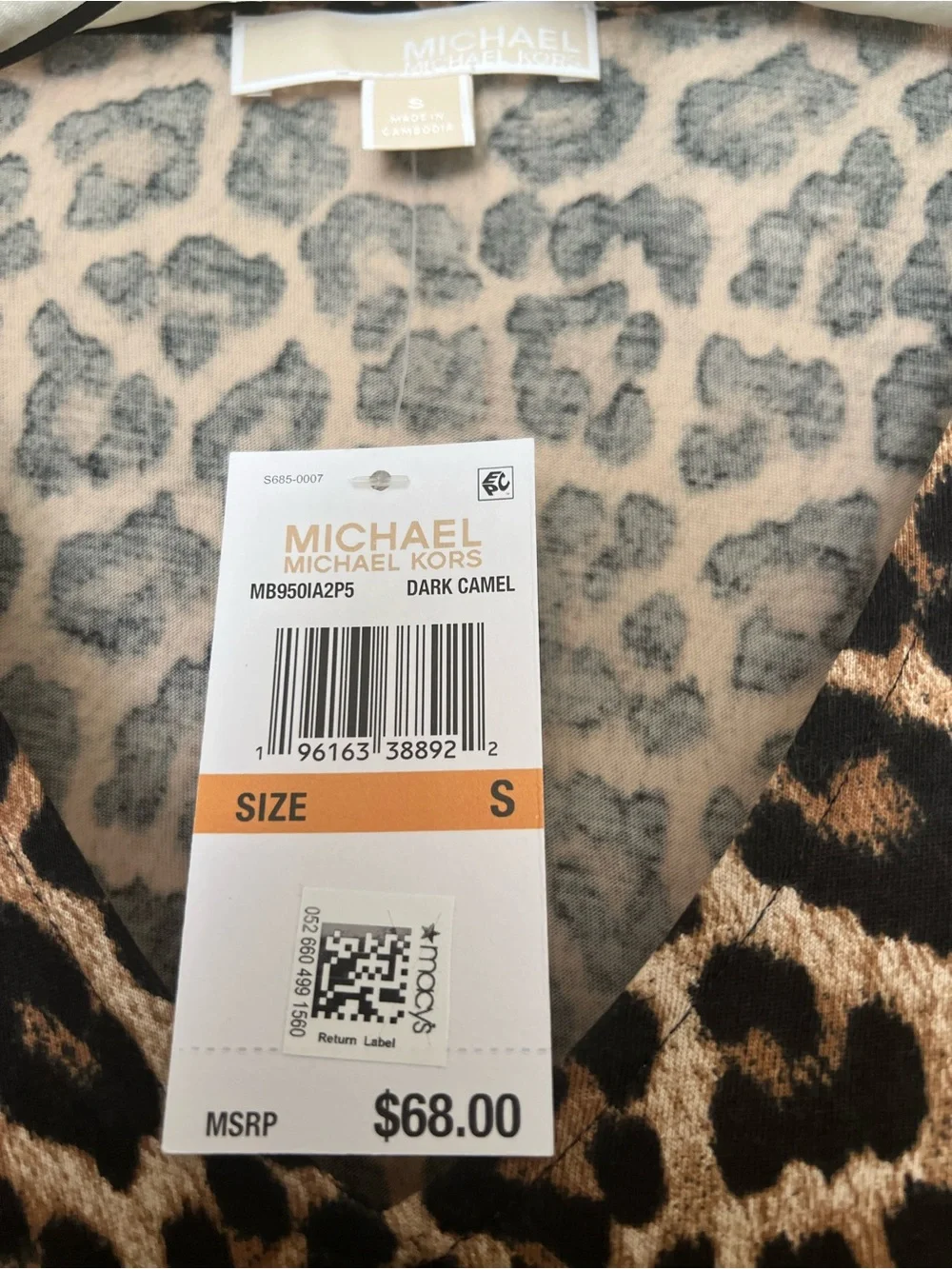 Michael Kors Leopard Print V-Neck Pullover - Camel/Black